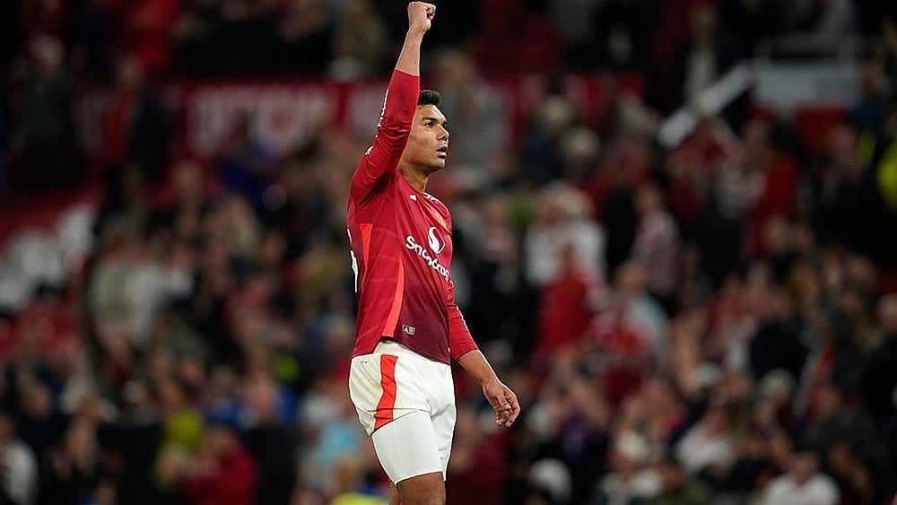 | Photo: AP/Dave Thompson : Manchester United Vs West Ham Live Streaming, Premier League Summer Series 2025: Man United's Casemiro celebrates at the end of match.